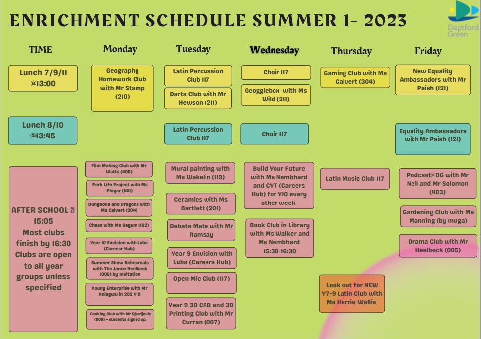 Enrichment Timetable