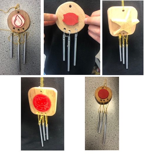 Y8 have made windchimes out of wood acrylic and aluminium
