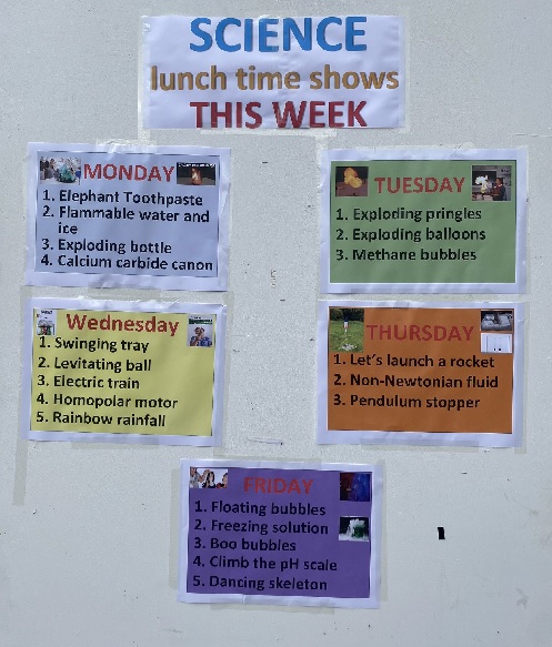 Science Week Notice Board Photo of events happening during Science Week