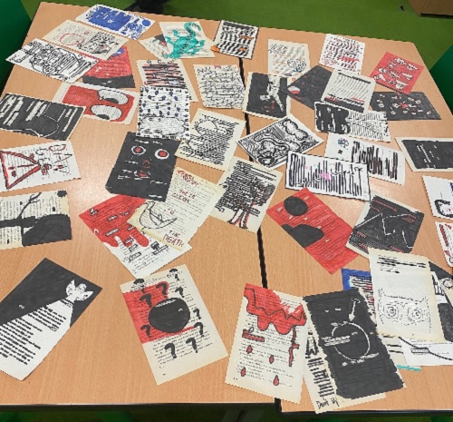 Black Out Poetry A table full of poems